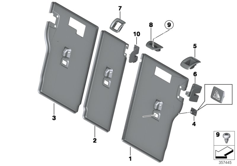 Накладки подушки заднего сиденья для BMW F31 320iX N20 (схема запчастей)