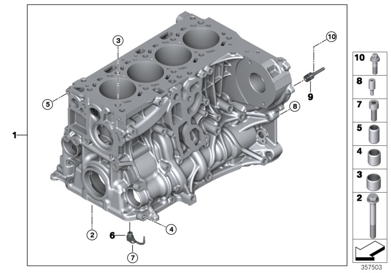Блок-картер двигателя для BMW F15 X5 25dX N47S1 (схема запчастей)