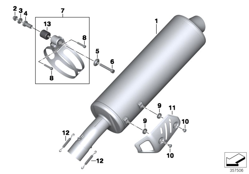Основной глушитель для MOTO K73 F 800 R (0217,0227) 0 (схема запчастей)