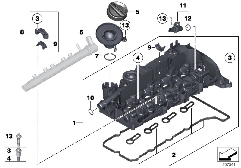 Крышка головки блока цилиндров для BMW F15 X5 25dX N47S1 (схема запчастей)