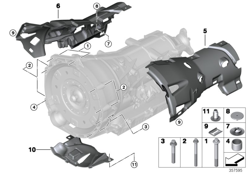 Крепление/дополнит.элементы КПП для BMW F15 X5 25dX N47S1 (схема запчастей)