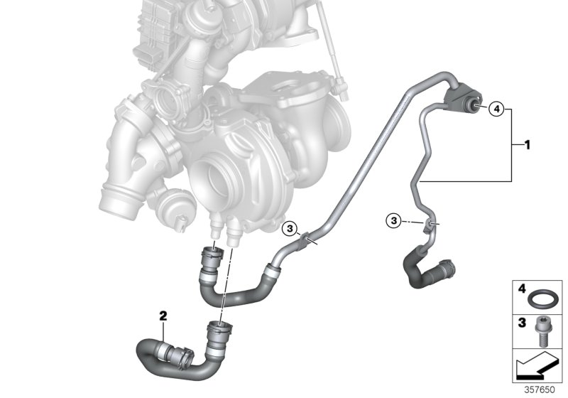 Система охлаждения-турбонагнетатель для BMW F15 X5 25dX N47S1 (схема запчастей)
