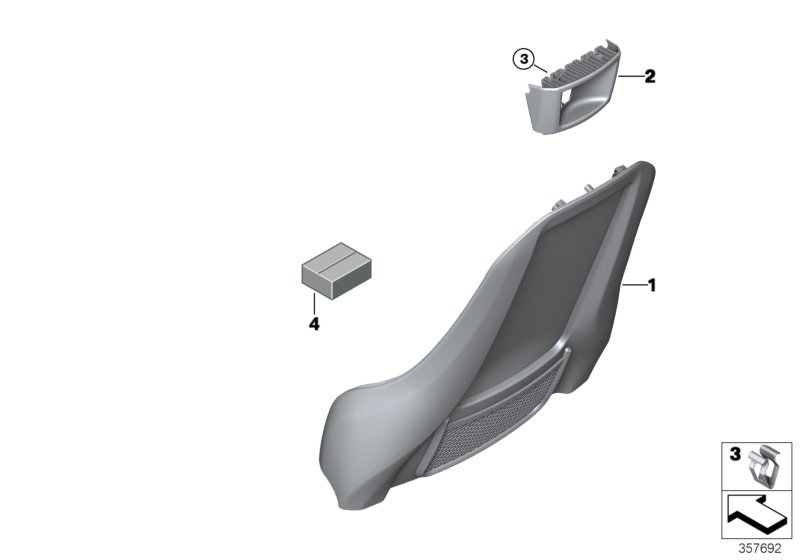 Накладки спинки переднего сиденья для BMW I12 i8 B38 (схема запчастей)