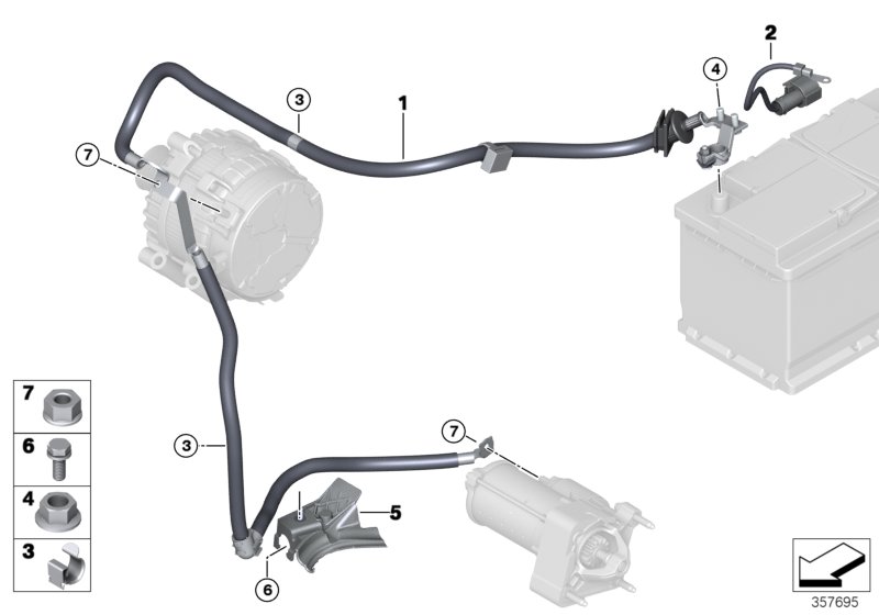Провод батареи/провод стартера для BMW F55 Cooper B36 (схема запчастей)