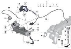 Система нейтрализации ОГ, охлаждение для BMW F15 X5 25d N47S1 (схема запасных частей)