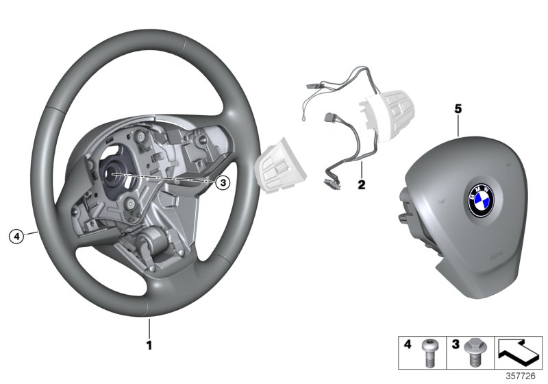 Рулевое колесо с НПБ, кожа для BMW F15 X5 40dX N57Z (схема запчастей)