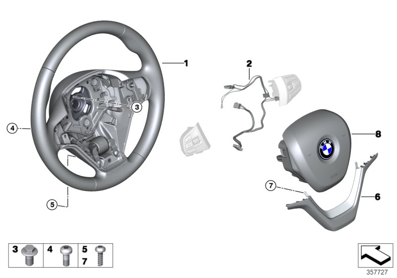 Спортивное рулевое колесо с НПБ для BMW F15 X5 50iX 4.0 N63N (схема запчастей)