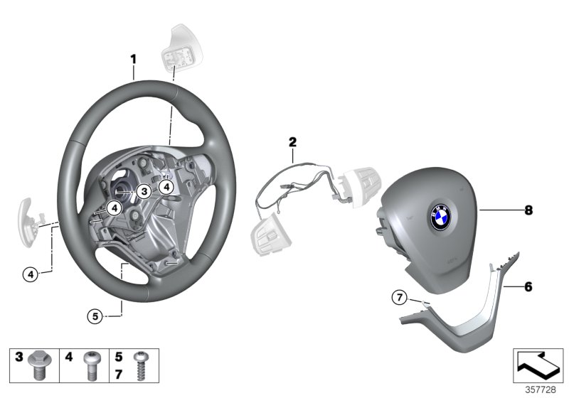 Спорт.рул.колесо с НПБ и переключат.КПП для BMW F15 X5 50iX 4.0 N63N (схема запчастей)