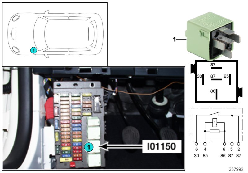 Реле зарядного гнезда разъема I01150 для MINI R50 Cooper W10 (схема запчастей)