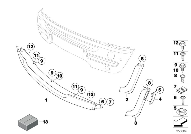 Облицовка, декор.элементы Пд для BMW R50 One D W17 (схема запчастей)