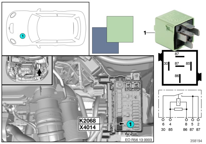 Реле системы подогрева топлива K2068 для MINI R56 One D W16 (схема запчастей)