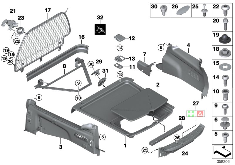Обшивка багажного отделения для MINI R55N Cooper D 1.6 N47N (схема запчастей)