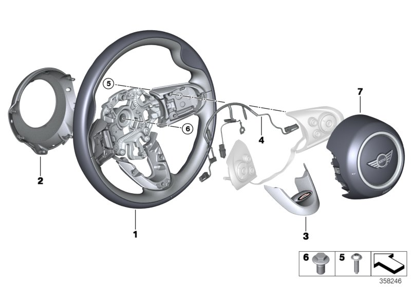Обод рулевого колеса JCW кожа для BMW F55 Cooper B38 (схема запчастей)