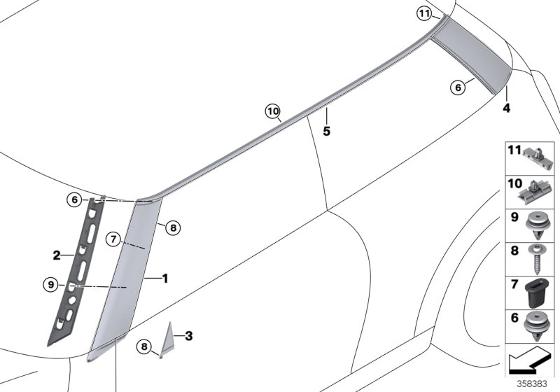 Наружные накладки/дек.решетки II для MINI F56 Cooper S B48C (схема запчастей)