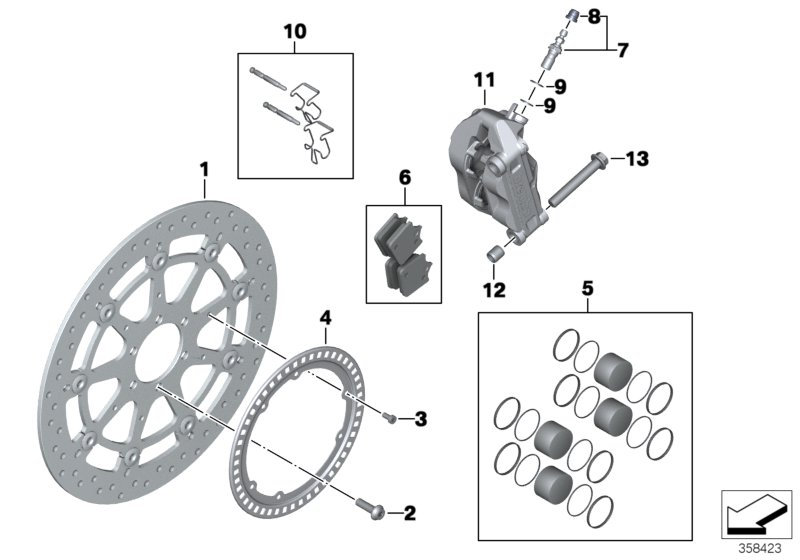 Тормозной механизм переднего колеса для MOTO K46 S 1000 RR 15 (0D10,0D21) 0 (схема запчастей)