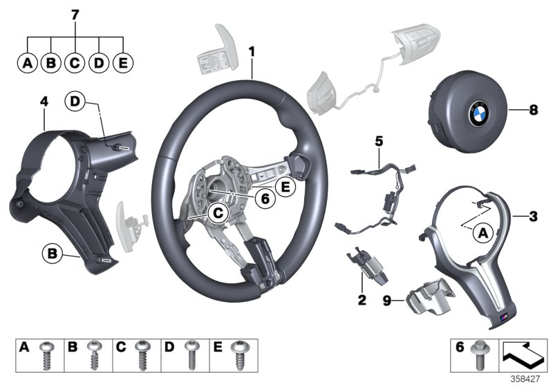 M спортивное рулевое колесо с НПБ,кожа для BMW F10 M5 S63N (схема запчастей)