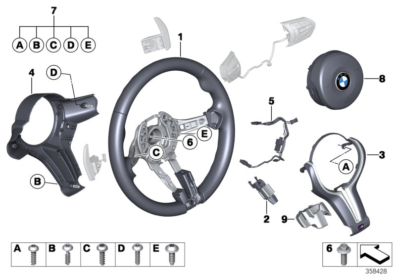 M спортивное рулевое колесо с НПБ,кожа для BMW F06N M6 S63N (схема запчастей)