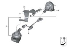 Рупорные звуковые сигналы с держ. для BMW F57 Cooper B36C (схема запасных частей)