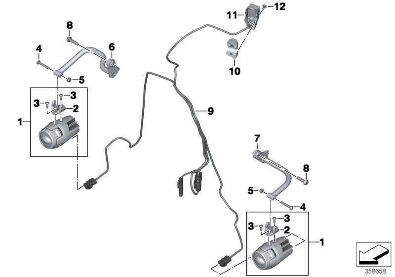 Дооснащение светодиодными доп.фарами для BMW K52 R 1250 RT 19 (0J61, 0J63) 0 (схема запчастей)