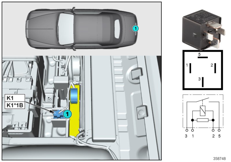 Реле компрессора пневм.подвески K1 для BMW RR6 Dawn N74R (схема запчастей)