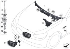 Наружные накладки / декоративные решетки для BMW F07 535iX N55 (схема запасных частей)