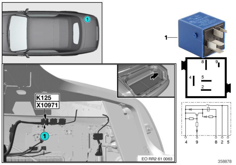 Реле крышки багажника K125 для ROLLS-ROYCE RR3N Coupé N73 (схема запчастей)
