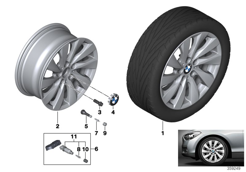 Л/с диск BMW турбинный дизайн 381 для BMW F21 118i N13 (схема запчастей)