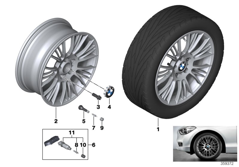 Л/c диск BMW с радиальн.спицами 388-18'' для BMW F21 125d N47S1 (схема запчастей)