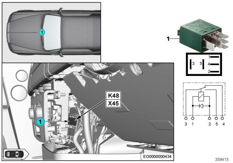 Реле вентилятора фары K48 для BMW RR2N Drophead N73 (схема запчастей)