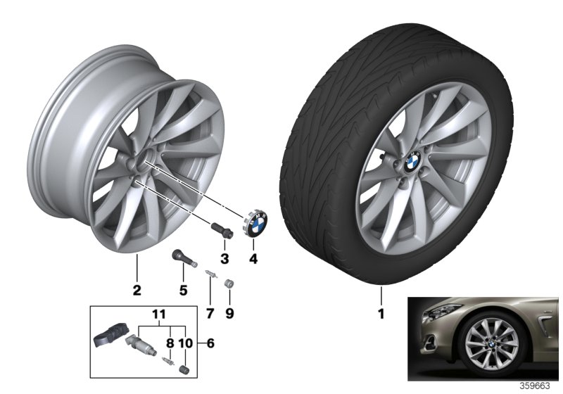 Л/с диск BMW турбинный дизайн 415 - 18'' для BMW F30N 328i N26 (схема запчастей)