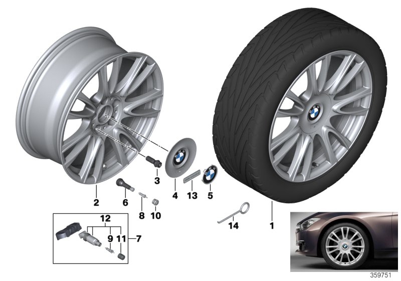 Л/c диск BMW Individual V-об.сп.439-19'' для BMW F36 420i B48 (схема запчастей)