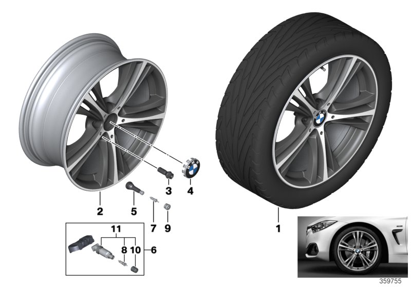 Л/c диск BMW со звезд.спиц. 407 - 19'' для BMW F30N 330d N57N (схема запчастей)