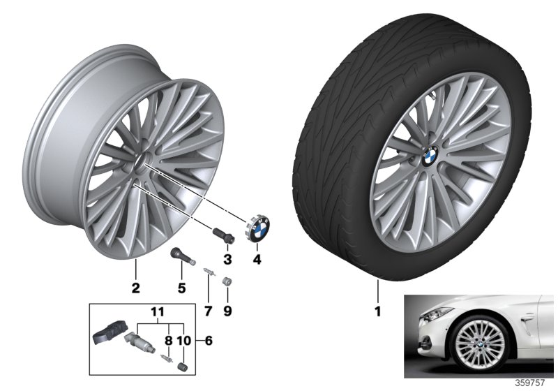 Л/с диск BMW многоспицевый 399 - 19'' для BMW F30 Hybrid 3 N55 (схема запчастей)
