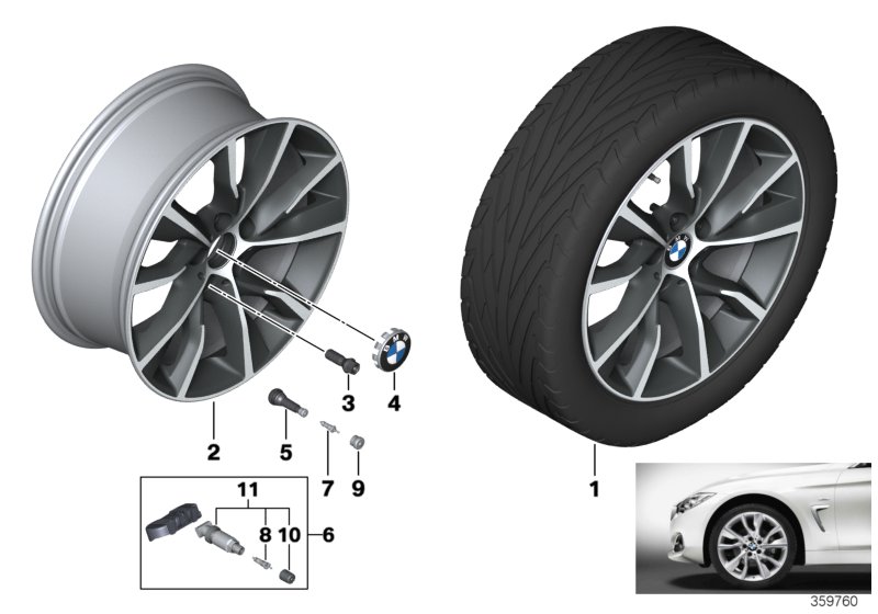 Л/с диск BMW турбинный дизайн 402 - 19'' для BMW F32 420iX N20 (схема запчастей)