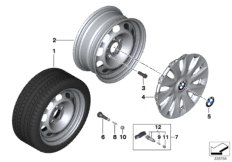 Колесный диск стальной диз.12 - 16'' для BMW F21N 118dX B47 (схема запасных частей)