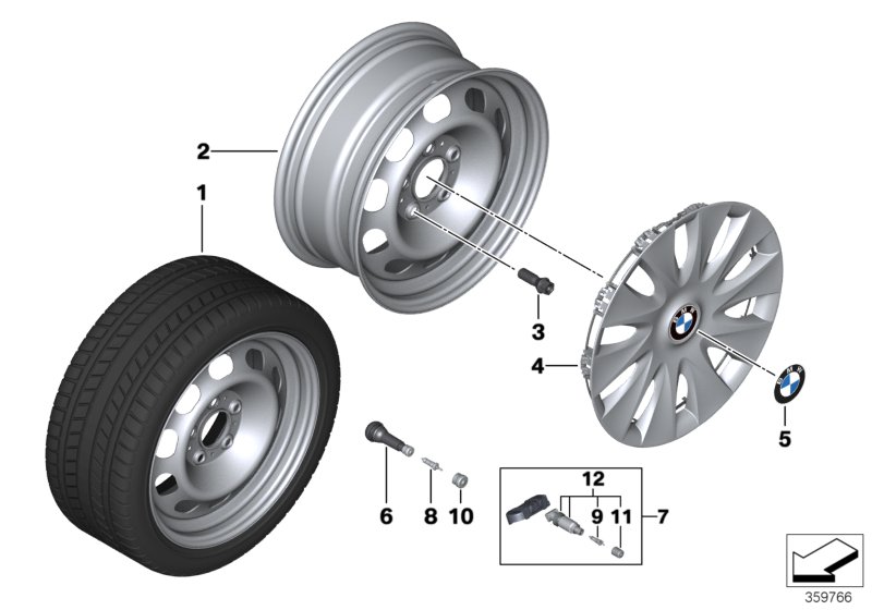 Колесный диск стальной диз.12 - 16'' для BMW F21N 114d B37 (схема запчастей)