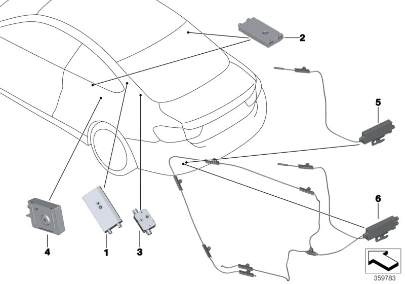 Детали антенного усилителя для BMW F33 428iX N20 (схема запчастей)