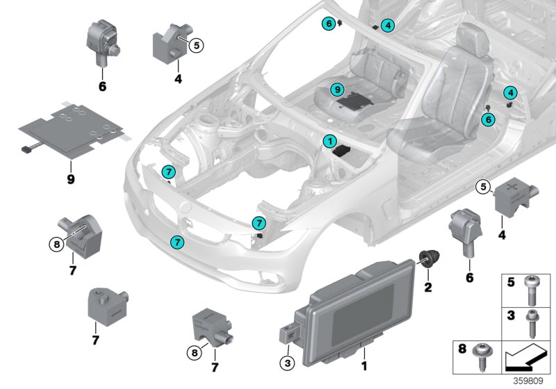 Электрические детали НПБ для BMW F33 435iX N55 (схема запчастей)