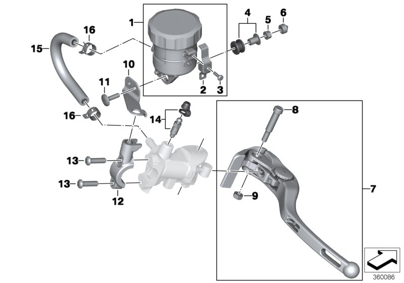 Детали арматуры ручного тормоза для MOTO K47 S 1000 R 17 (0D52, 0D62) 0 (схема запчастей)