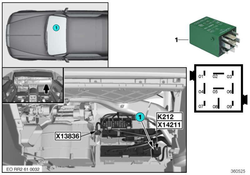 Реле парковочного тормоза K212 для ROLLS-ROYCE RR2N Drophead N73 (схема запчастей)