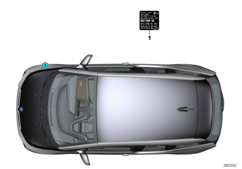 Шильдик с данными о топливе для BMW I01 i3 94Ah Rex IB1 (схема запчастей)