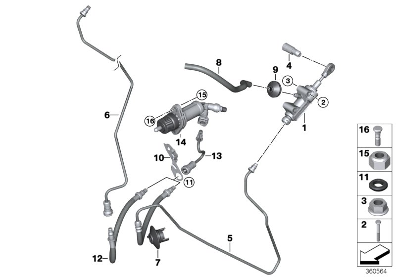 Привод управления сцеплением для BMW F83 M4 S55 (схема запчастей)
