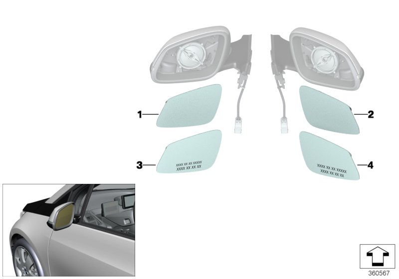 Стекло зеркала (S430A) для BMW I01N i3 120Ah IB1 (схема запчастей)