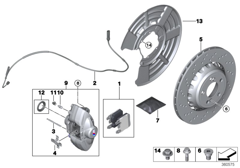 Тормозной механизм заднего колеса для BMW F87N M2 N55 (схема запчастей)