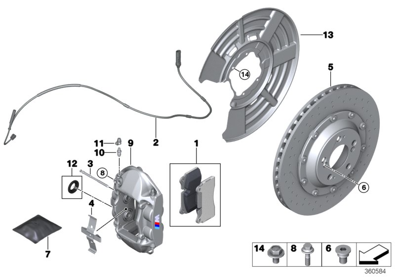 Тормозной механизм заднего колеса для BMW F83N M4 S55 (схема запчастей)