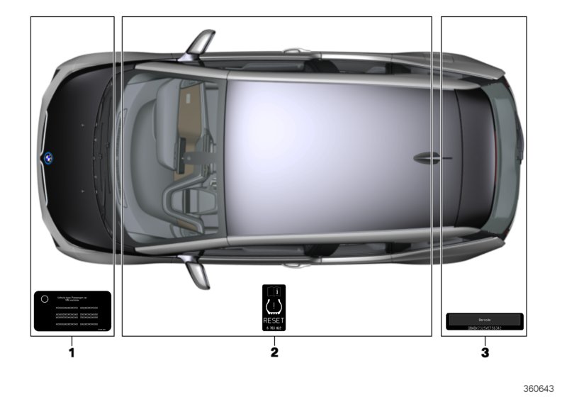 Различные шильдики для BMW I01 i3 94Ah IB1 (схема запчастей)