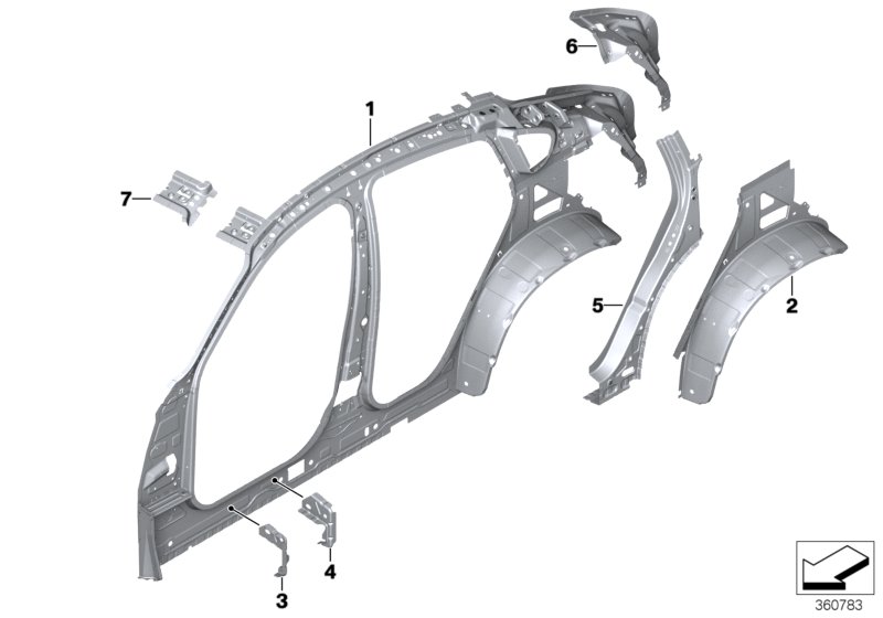 Детали бокового каркаса для BMW F26 X4 20iX N20 (схема запчастей)