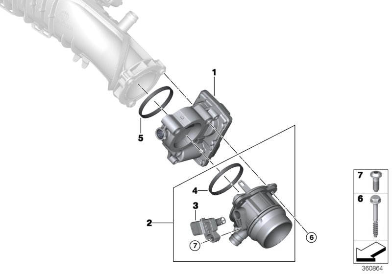 Корпус дроссельной заслонки для BMW F15 X5 25dX B47 (схема запчастей)
