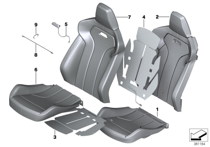 Набивка и обивка спортивного пер.сиденья для BMW F80 M3 S55 (схема запчастей)