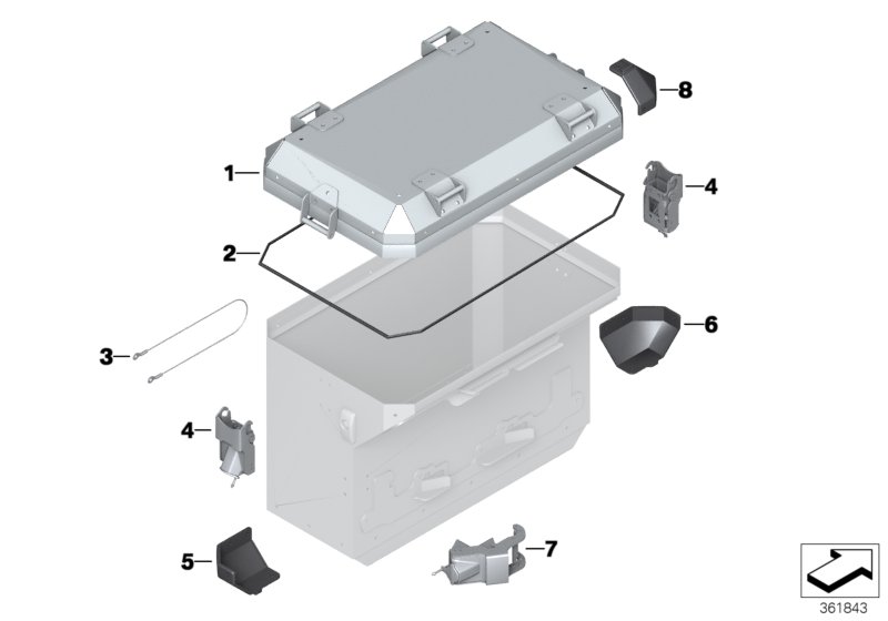 Детали алюминиевого чемодана для BMW K72 F 800 GS 13 (0B02, 0B12) 0 (схема запчастей)